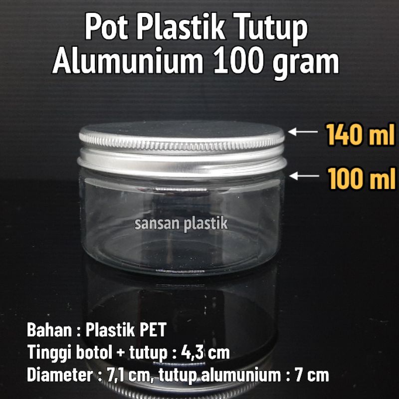 Pot Jar 100 gram tutup Alumunium / Jar Pet 100 ml / Pot Pomade 100 gr