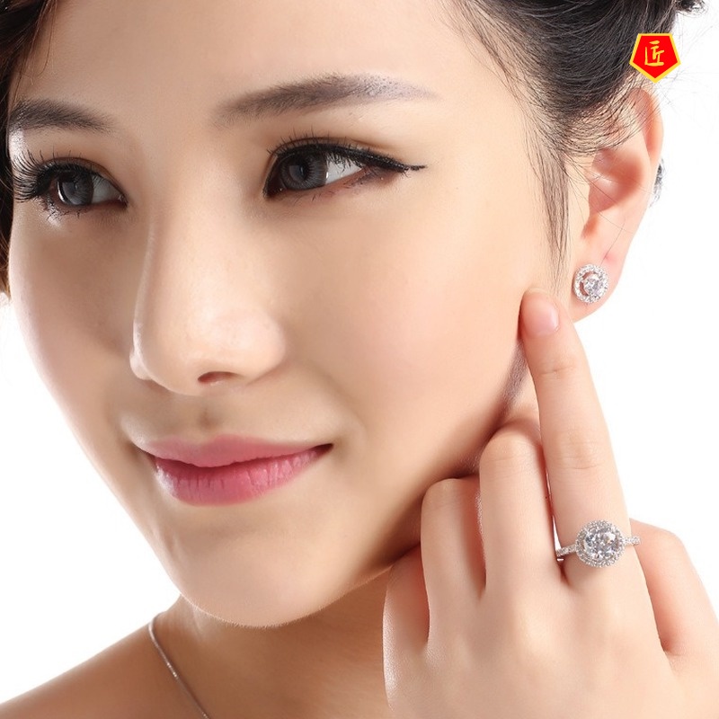 [Ready Stock]Women's Korean-Style Fashion Inlaid Moissanite Ring