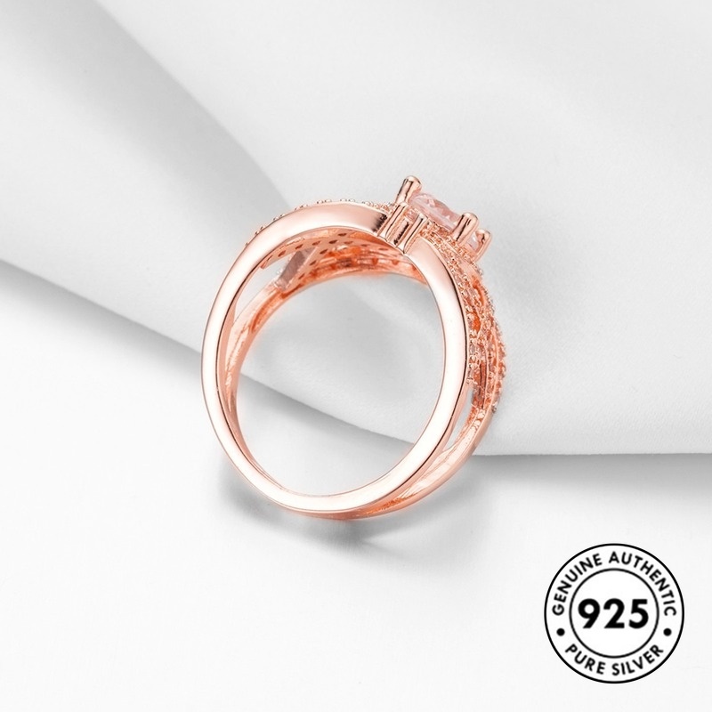 Cincin Berlian Mewah Bahan 925 Sterling Silver Warna Rose Gold