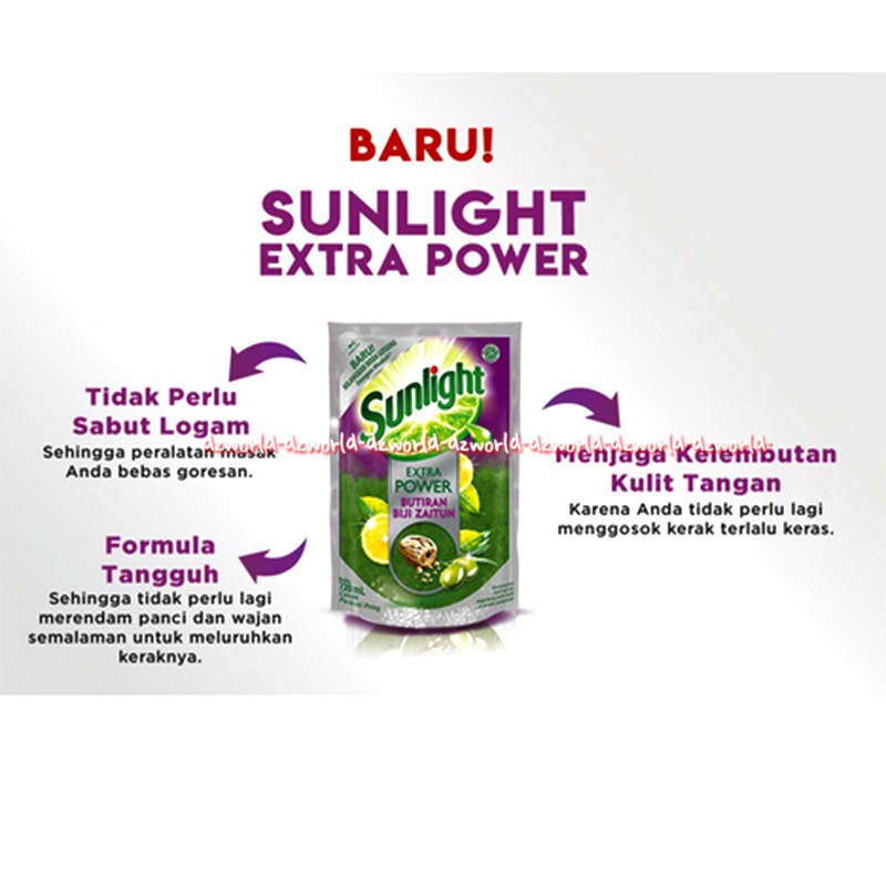 Sunlight Extra Power Butiran Biji Zaitun SabunCuci Piring Refill 680ml