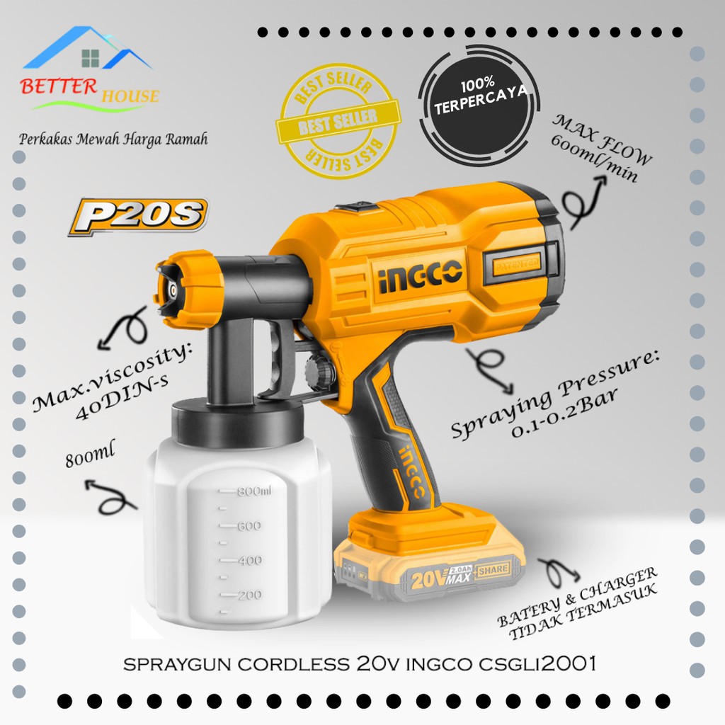 SPRAYGUN SPRAY GUN CORDLESS 20V INGCO CSGLI2001 UNIT ONLY