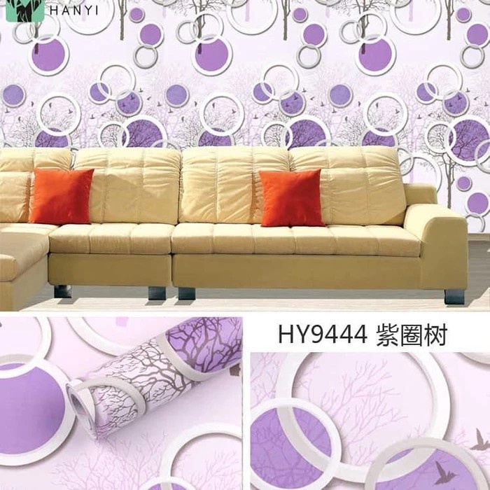 Wallpaper Dinding Motif Polkadot Pohon Ungu Ukuran Panjang 10Meter x Lebar 45CM