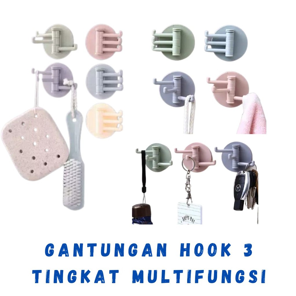 MAGIC HOOK CABANG 3 TIGA TINGKAT GANTUNGAN TEMPEL MULTI FUNGSI MULTIGUNA KUALITAS PREMIUM