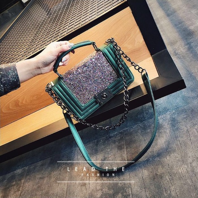 Tas import handbag branded model chanel boy sequin premium quality fashion selempang kantor kerja
