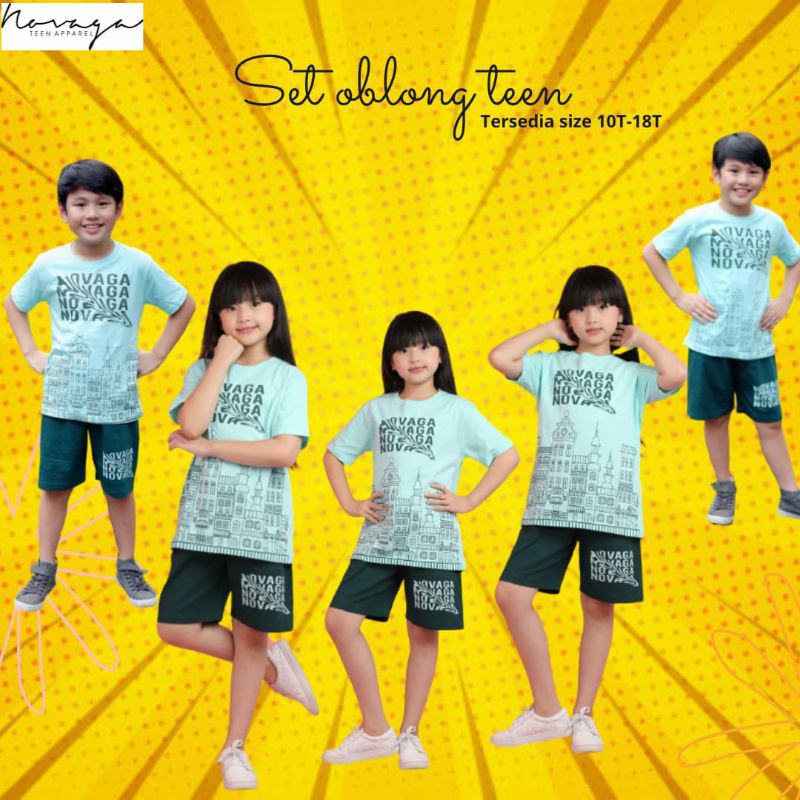 setelan anak laki laki perempuan baju harian remaja pakaian kaos oblong novaga size 10 - 18 tahun