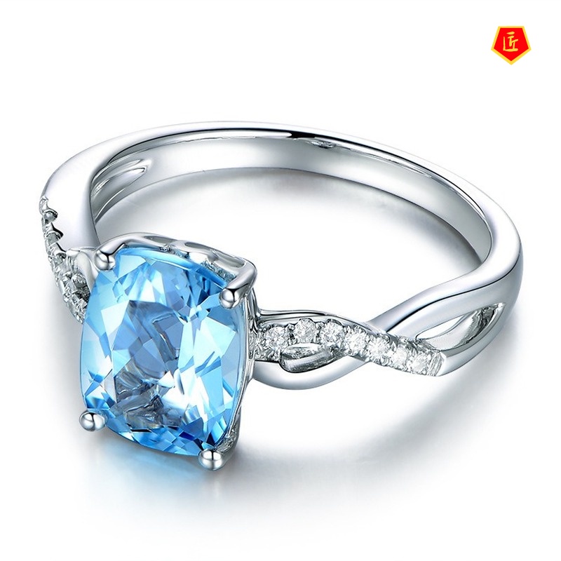 [Ready Stock]Fashion Personality Inlaid Topaz Sapphire Ring for Women