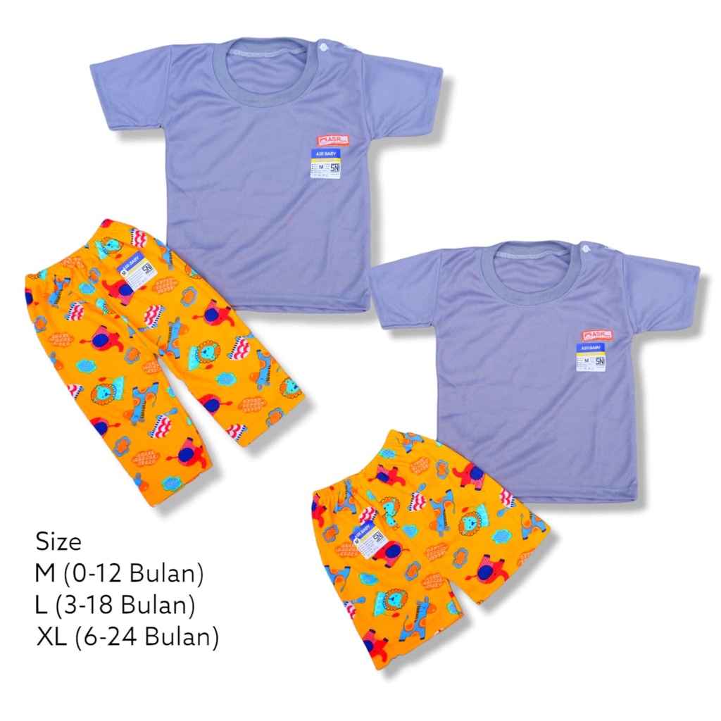 Setelan Baju Bayi Oblong Polos Celana Printing Premium Berkualitas ASR BABY SNI