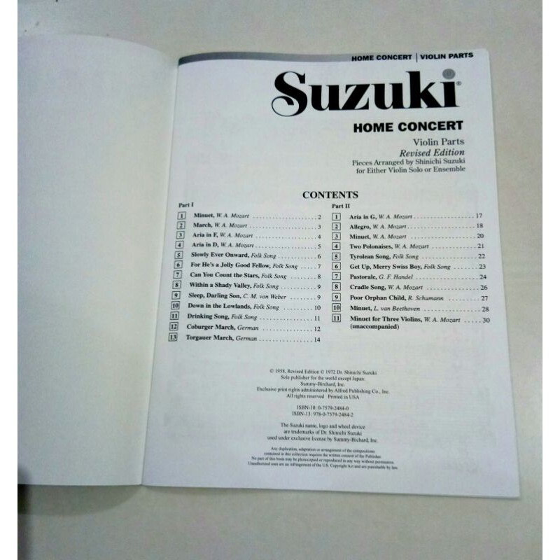 Suzuki Home Concert for Violin solo or Ensemble Buku biola by Shinichi Suzuki