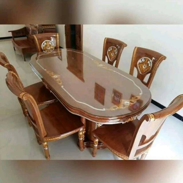 Meja makan salina k6 mewah + kaca