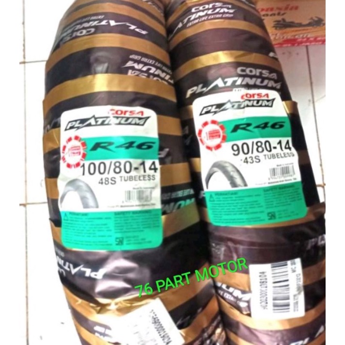 PAKET BAN TUBELESS MATIC CORSA R46 90/80 .14 &amp; 100/80 .14 FREE PENTIL