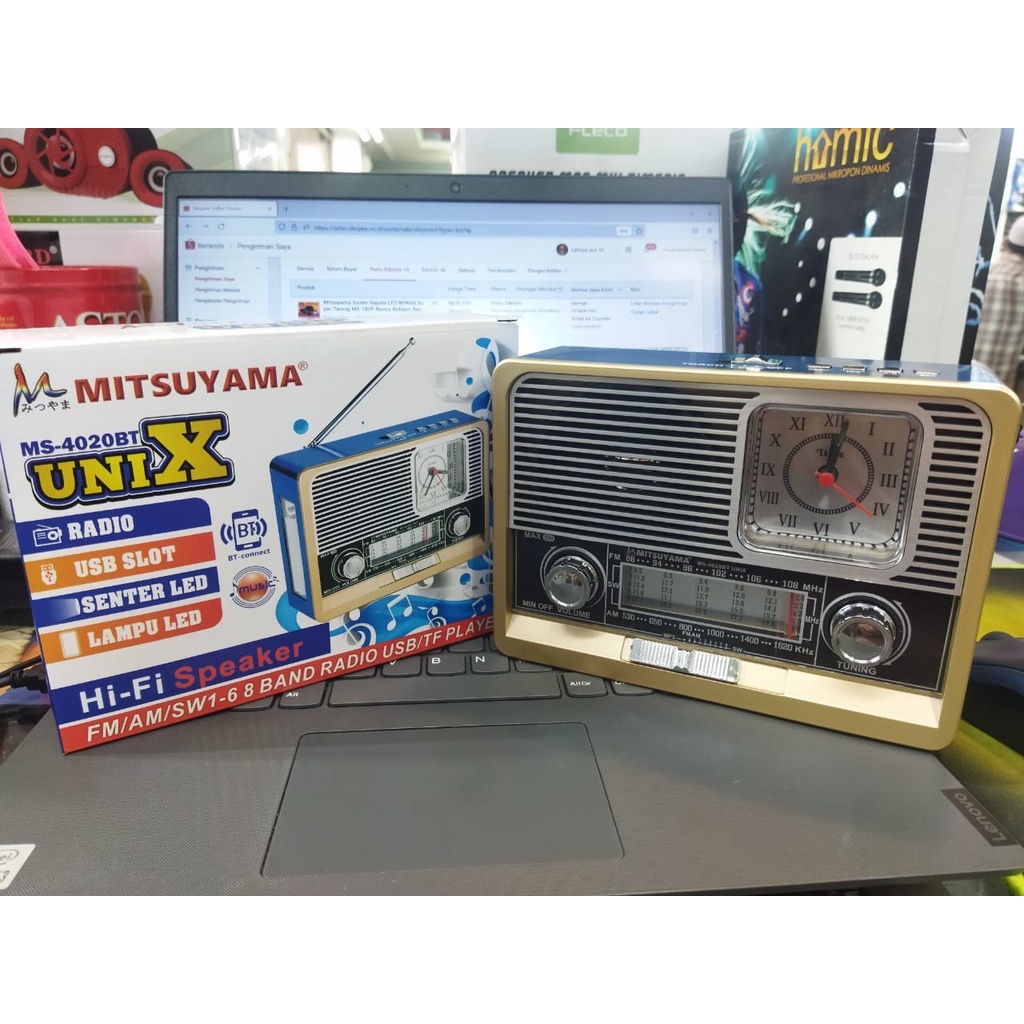 Radio Speaker Bluetooth Senter Jam Mitsuyama MS-4020BT UNIX 3&quot; Woofer Cas Play Music FM Radio/BT/USB Slot / Radio Speaker Jam dan Senter Cas / Speaker Radio Portable 8 BAND BISA COD