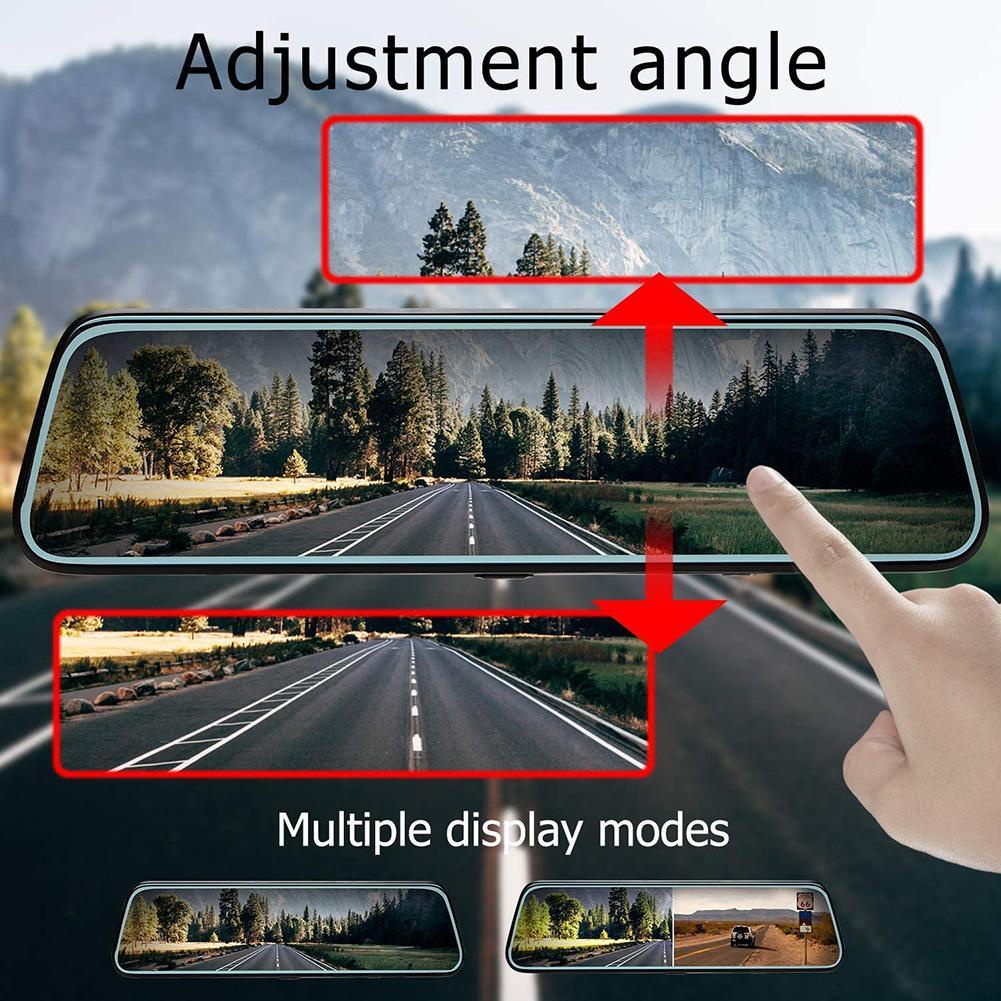 Max 128 GB Dash Cam DVR 10'' IPS Touch Screen kamera dasbor 1296P Dash cam Mobil Dual Lens Rearview Mirror 170°wide loop recording G-sensor