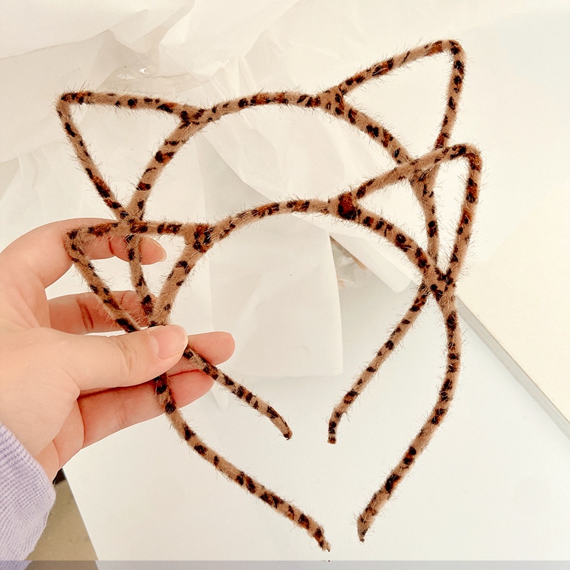 Bando Korea Dewasa Motif Telinga Kucing Bulu Coklat Loreng Aksesoris Fashion Cewe Kekinian AK233