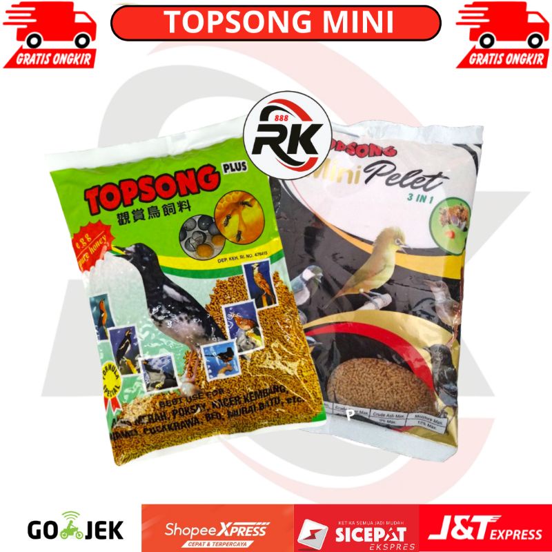 TOPSONG MINI PELET 3IN1 DAN TOPSONG PLUS VOER PUR PAKAN BURUNG
