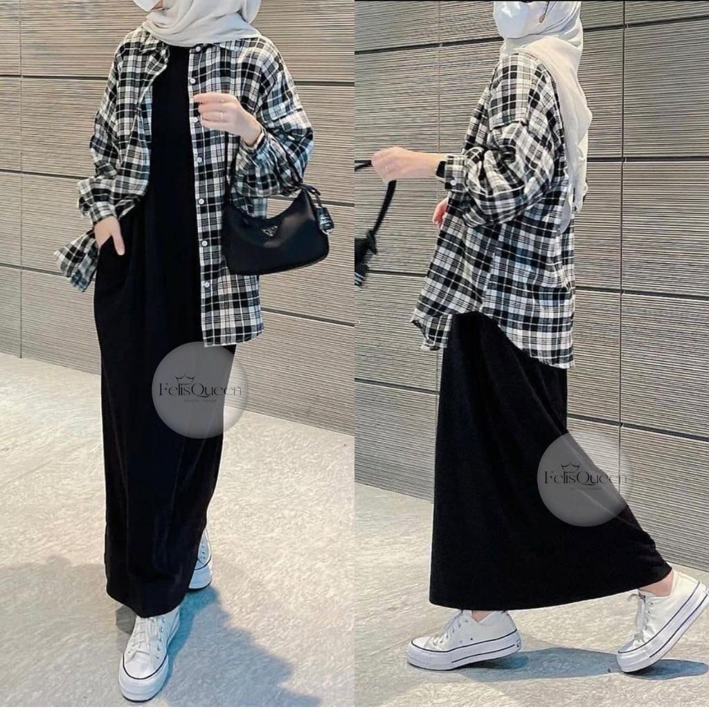 fashion muslim // Inner gamis Span M - L // Dress  tanpa resleting /Dress Maxi Dress Slimfit Span Polos