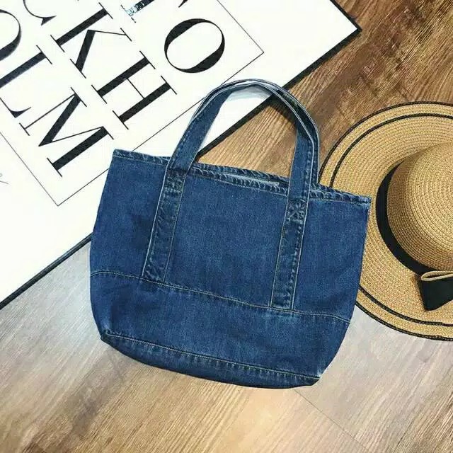 S Handbag Denim Bag Tote Tas Jeans Jinjing Wanita Canvas Cotton Kecil Main Kuliah Korea (4.5)