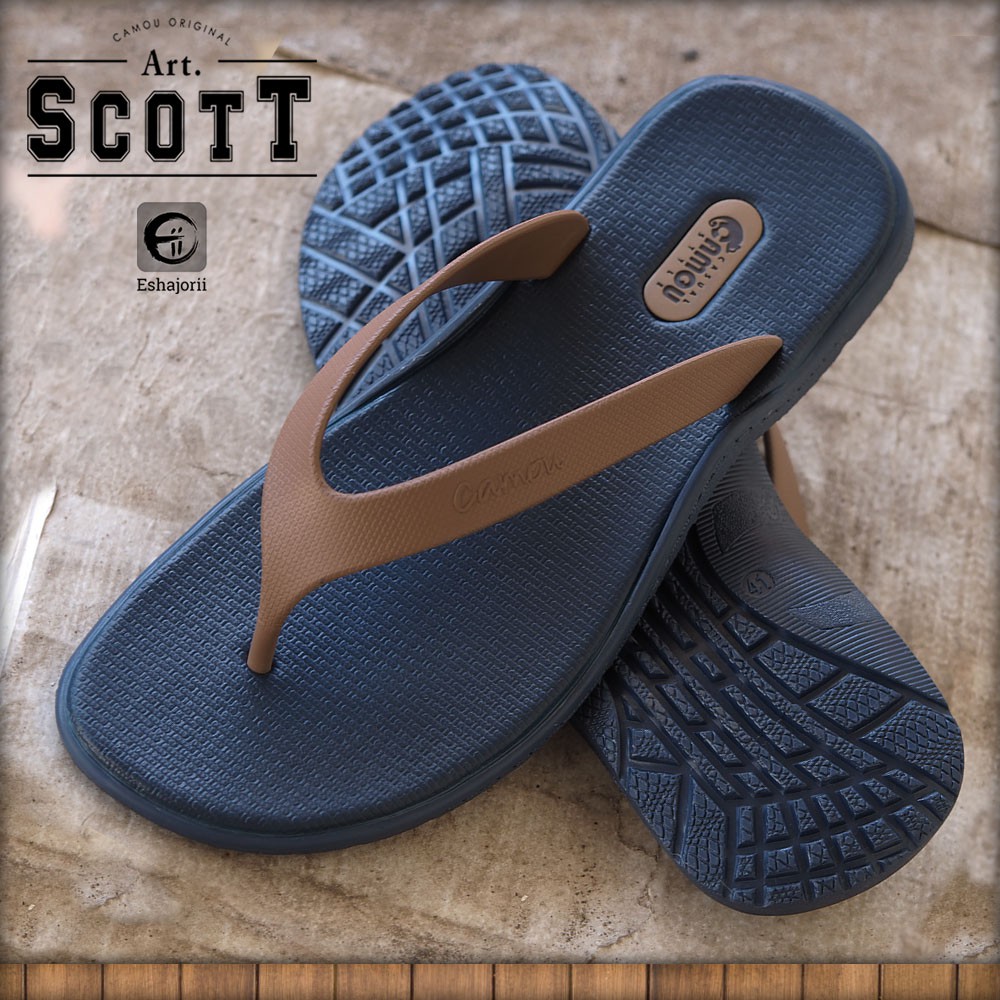 CAMOU - Scott Ocean - Sandal Jepit Pria Comfort Casual Biru Navy Coklat Mens Fashion Rubber Sole