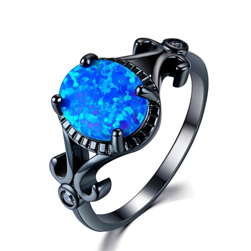 New female ring diamond opal black gold ring