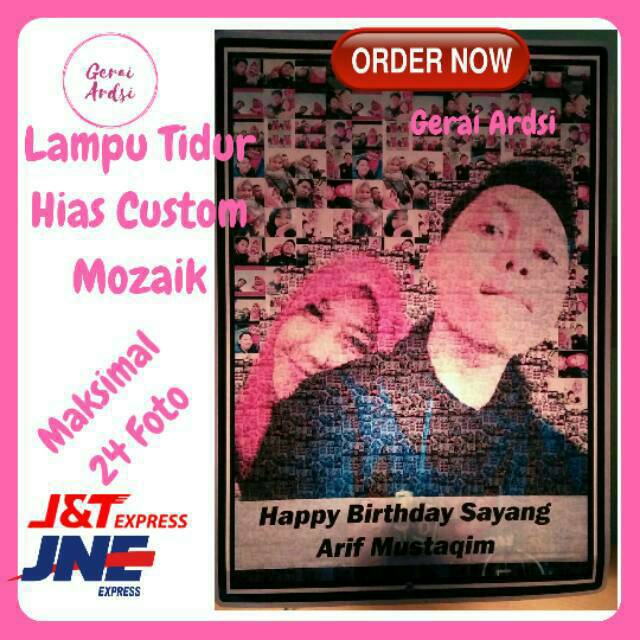 Lampu Tidur Hias  Custom Foto Mozaik Bahan Fiber Kado 