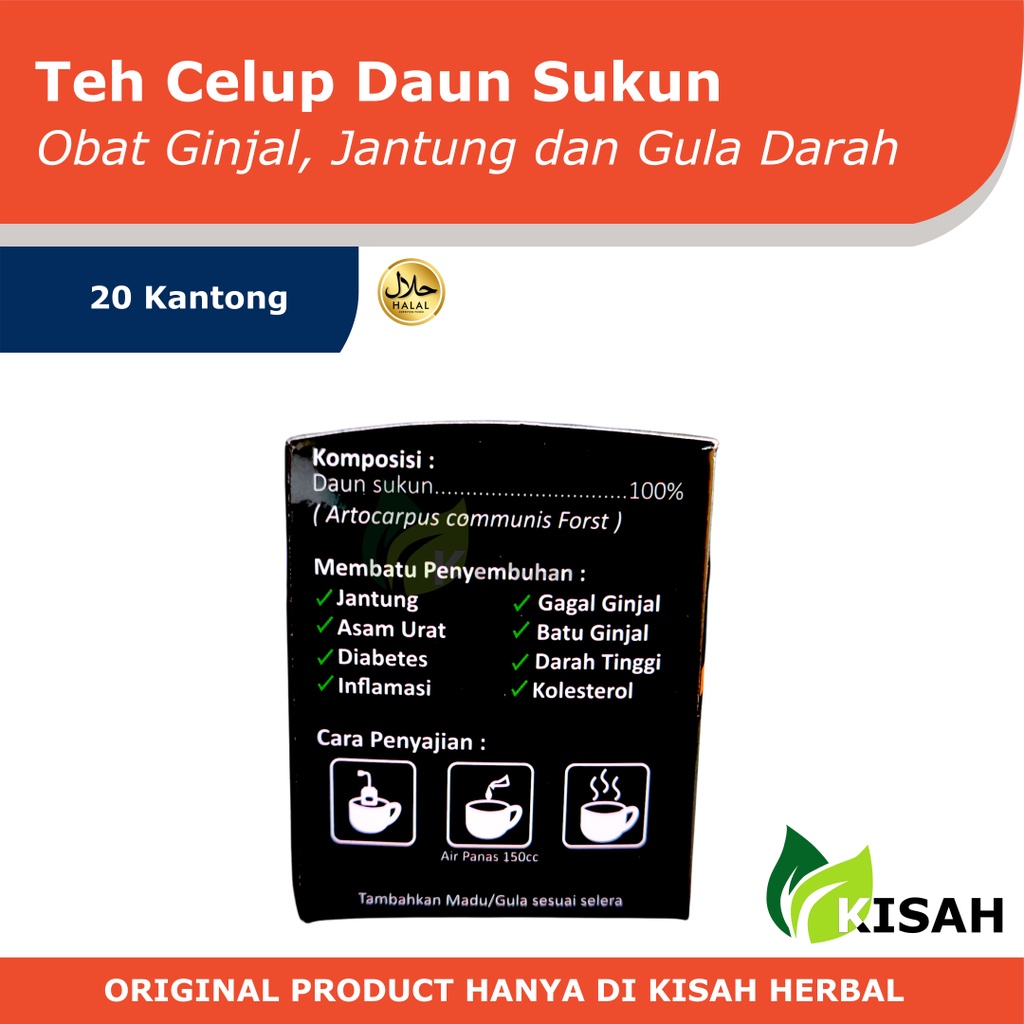 TEH CELUP DAUN SUKUN PREMIUM 20 KANTONG | OBAT PENYAKIT GINJAL, JANTUNG DAN GULA DARAH