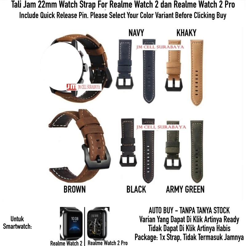 Tali Jam 22mm Watch Strap Realme Watch 2 / Pro - Crazy Horse Leather Kulit