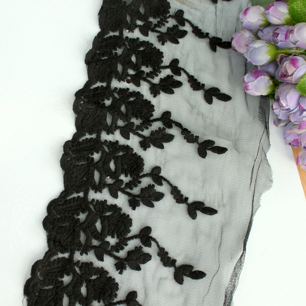 (Per Meter) RDT284 Renda Tile Hitam Motif Cantik Lebar 15Cm