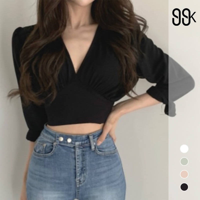 Korean Long Sleeve Crop Top Blouse Atasan Lengan Panjang 1296 (S - XL)