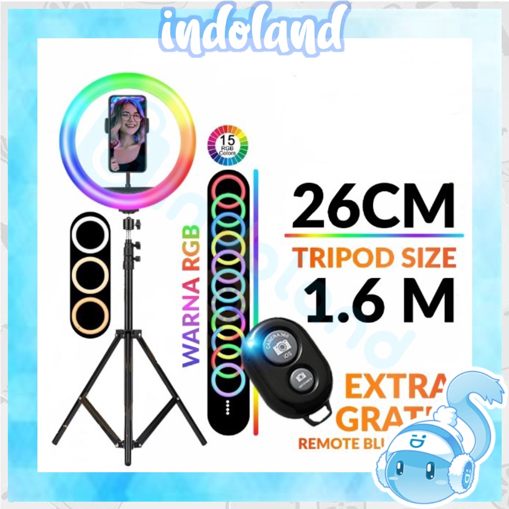 ☀INDOLAND☀ R224 RING LIGHT PAKET SUPER LENGKAP 26CM 30CM RGB+ HPHOLDER + TRIPOD 1,6M&amp;2,1M ringlight