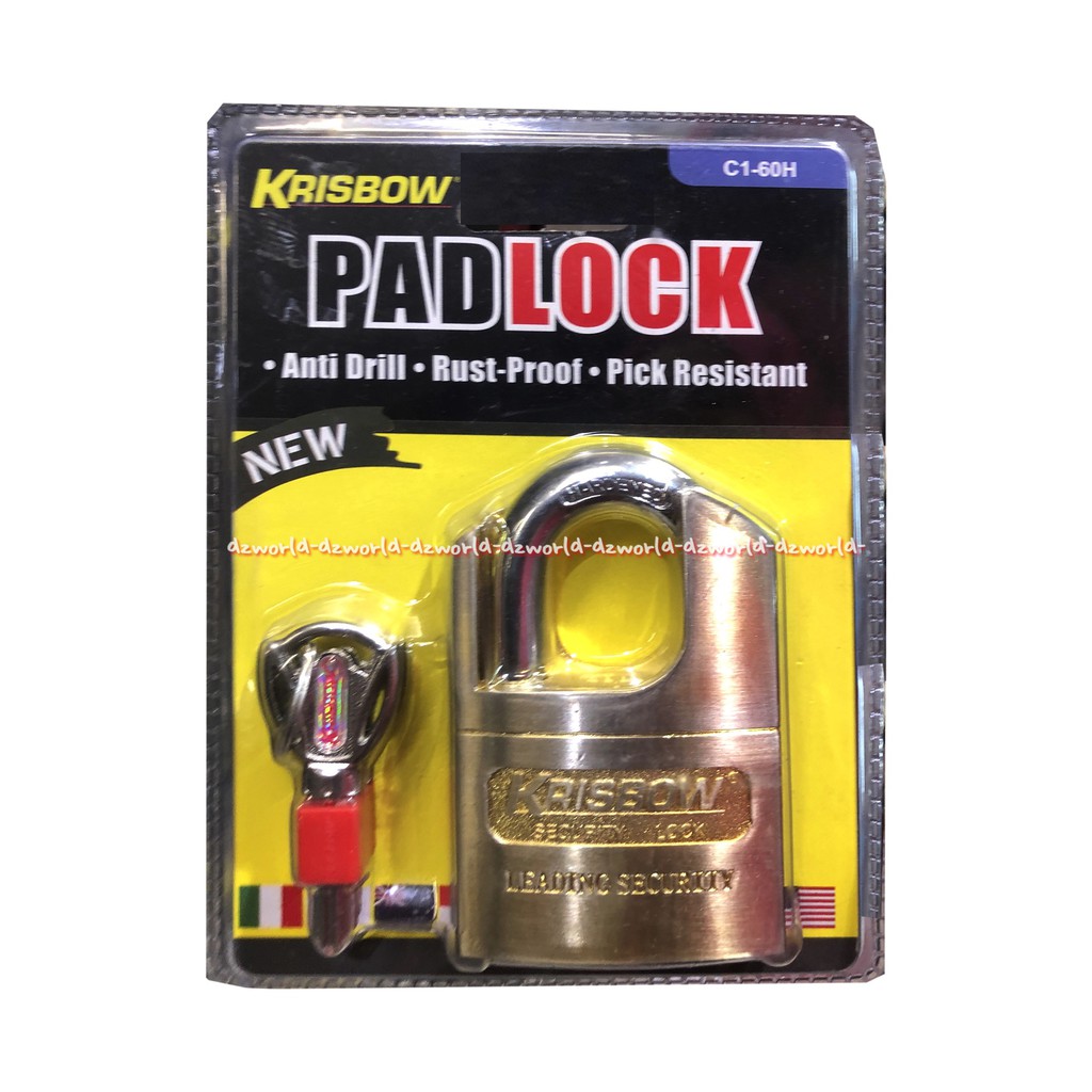 Krisbow Padlock C1-60H Gembok Kuning Anti Drill Anti Karat 3 Kunci Kris Bow Pad Lock C160H Gembok Stainless Steel