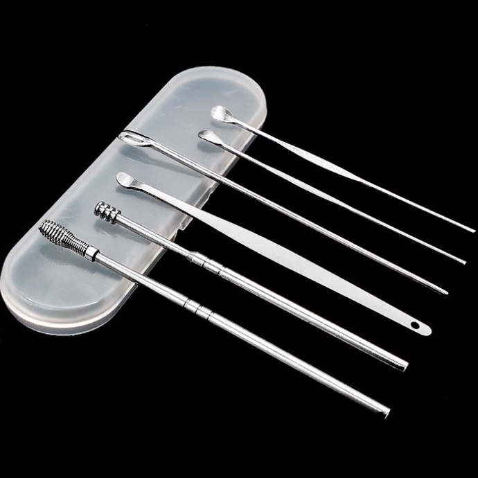 Pembersih Telinga Korek Kuping Ear Wax Picker Stainless 1 Set Isi 6