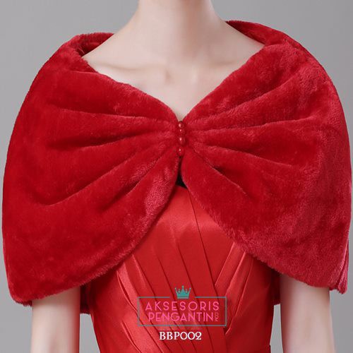 [READY STOK] AKSESORIS WEDDING CARDIGAN BOLERO BULU PESTA PREMIUM MERAH BBP002