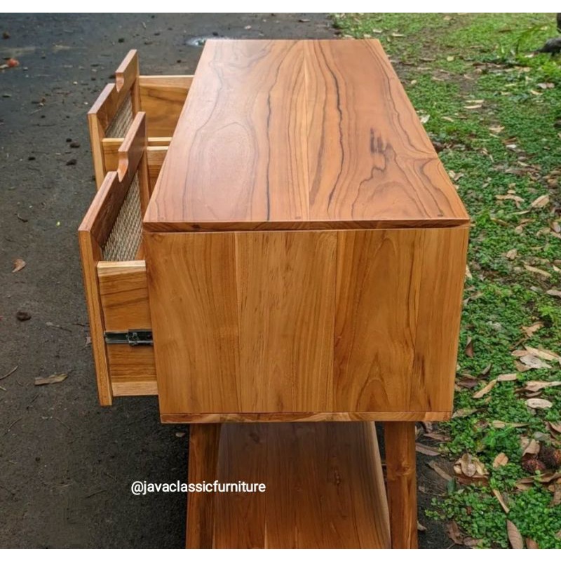 BUFET TV ROTAN RETRO MINIMALIS VINTAGE KAYU JATI GRADE A CABINET SCANDINAVIA PAJANGAN DRAWER FINISHING NATURAL JEPARA-2