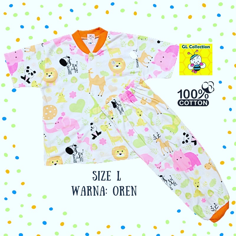 OBRAL!PIYAMA ANAK CP KAOS PENDEK CELANA PANJANG SIZE L 3-4 TAHUN PRINT ANIMAL 100%KATUN HALUS