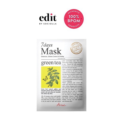 

Ariul 7days Mask - Green Tea - size: 20 gr - Edit by Sociolla