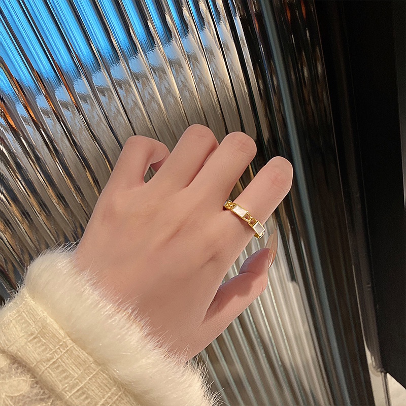 (open ring)Cincin Model Terbuka Bentuk Kotak Warna Putih Gaya Korea cincin wanita