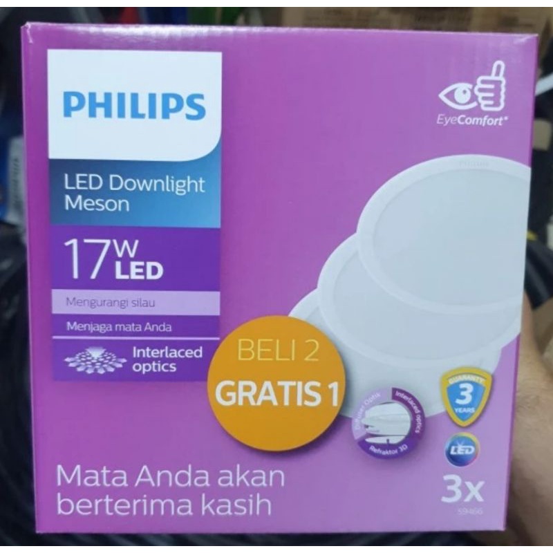 LAMPU DOWNLIGHT PHILIPS 17W BULAT MESON PACK BELI 2 GRATIS 1 LED MULTIPACK 17 WATT 59466 PROMO PAKET ORIGINAL SNI GARANSI