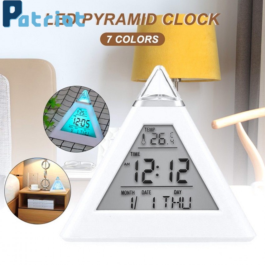 Jam Alarm Digital Portable Bentuk Piramida Dengan Led 7 Warna Untuk Kantor