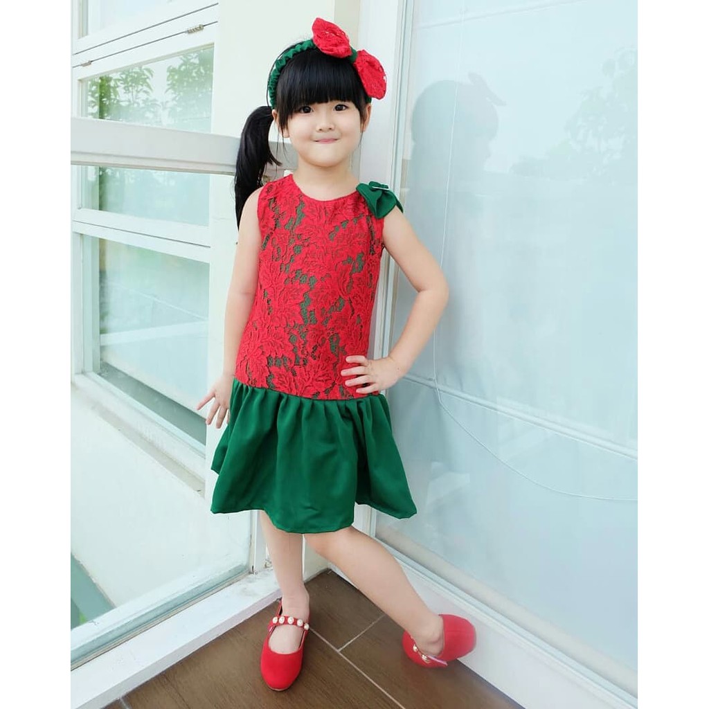 Ethnickidswear Natalie Dress Natal Anak Baju Natal Anak Baju Couple Mom and Kids Dress Brokat Anak