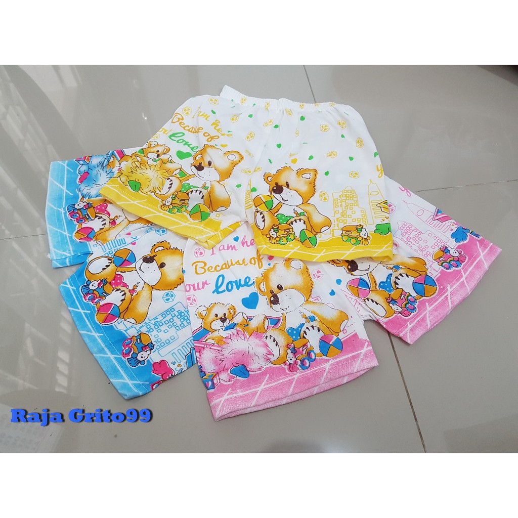 Celana kotak katun combad print TCM isi 1 Lusin / celana bayi sablon / celana katun pendek bayi / grosir 12 pcs