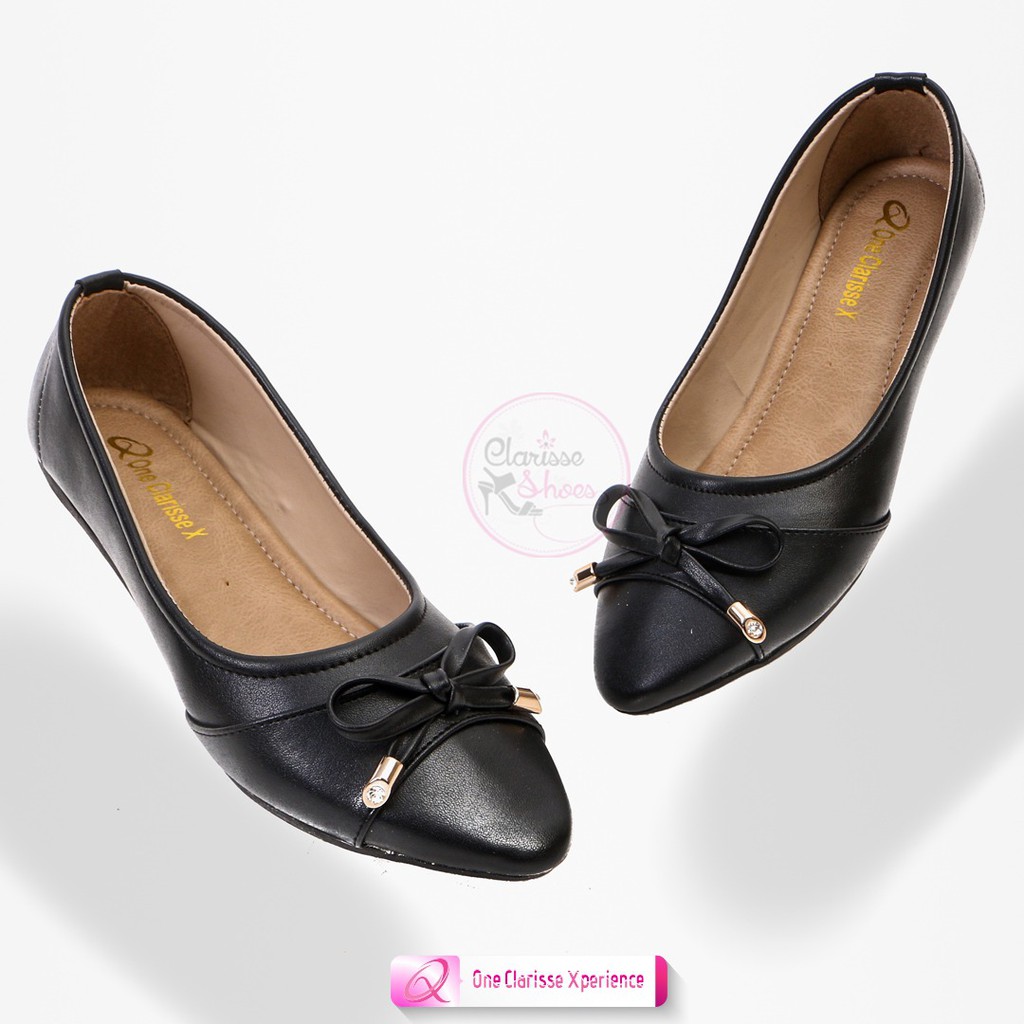 Clarisse flatshoes wanita WINA Sepatu karet RUBBER Aksen Pita sintetis Glossy