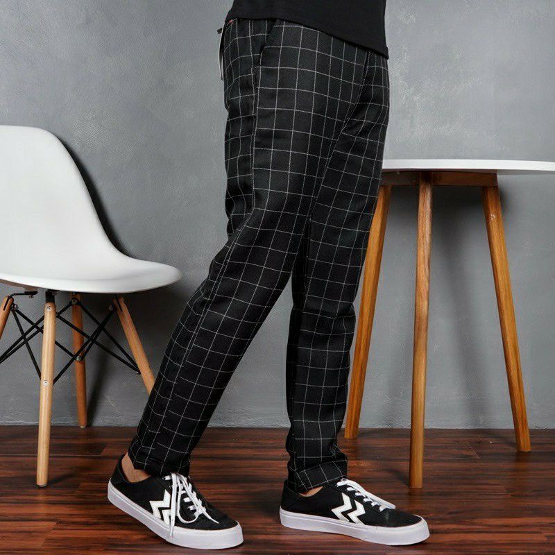 CELANA PANJANG TARTAN PRIA ANKLE PANTS MOTIF KOTAK2 WANITA BISA PAKAI SABUK