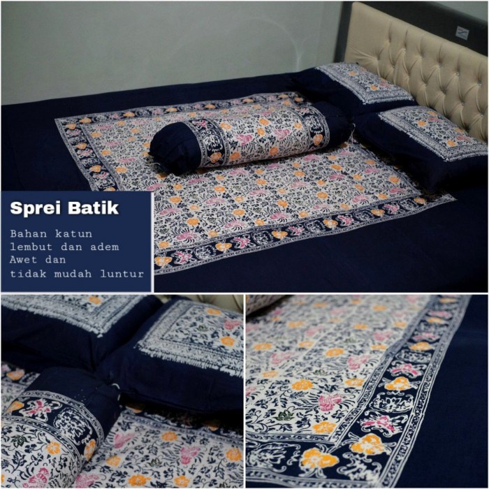 [TERLARIS] Sprei Motif Bunga Batik Pekalongan Sprei Katun Motif Cwiri Colet - Navy