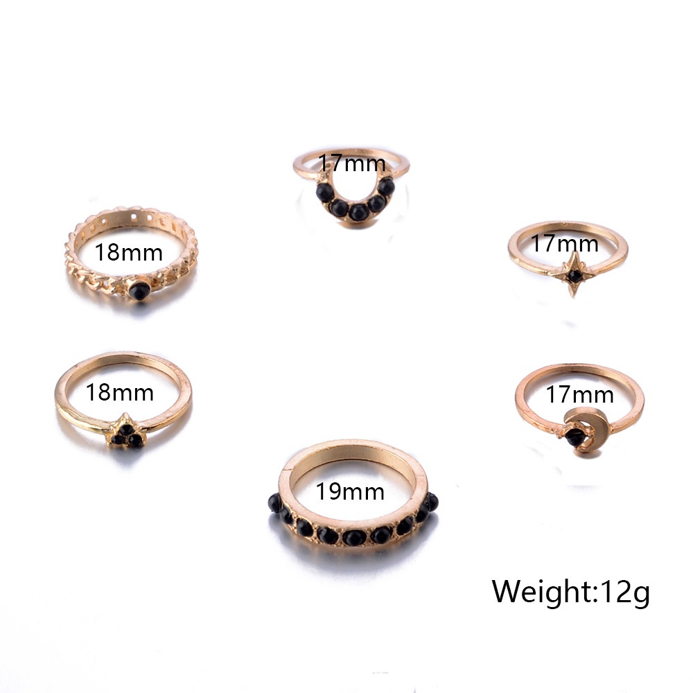 Baru retro Eropa gaya Amerika hitam batu permata cincin bulan XINGX 6-piece set cincin cincin perhia