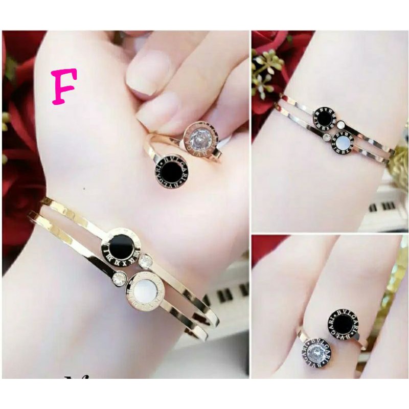 Gelang set + cincin titanium asli anti karat uk glg 6cm