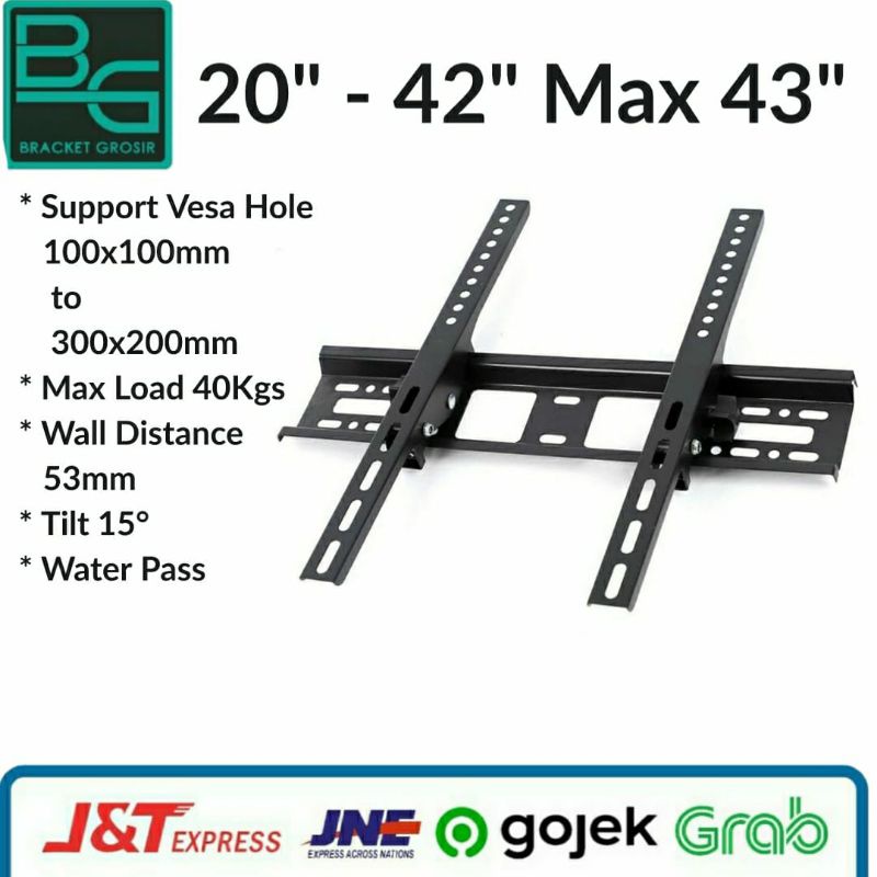 bracket tv gantung dinding 20-42&quot; up to 43&quot; import _fb03