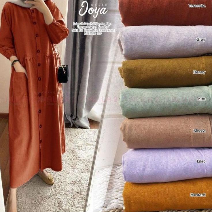 (HARGA BERSAHABAT) Midi Dress Katun Linen Rami Premium Pocku Midi Dress Katun Linen Rami