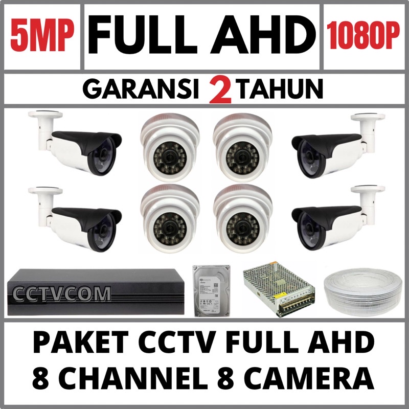 PAKET CCTV 8 CHANNEL 8 CAMERA FULL AHD 5MP 1080P IR SONY KOMPLIT TINGGAL PASANG