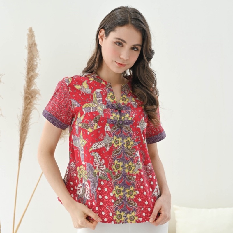 Atasan Batik 208 AUS/ Blouse Merah/ Baju Imlek