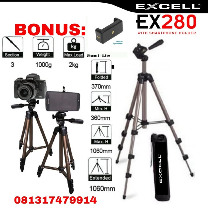 Kamera-Aksesoris- Tripod Excell Ex280 Holder Hp Ex 280 Smartphone Kamera Handphone 173A -Aksesoris-