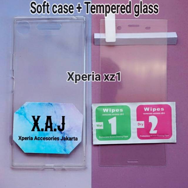 tempered glass anti gores kaca dan softcase case sony xperia xz1